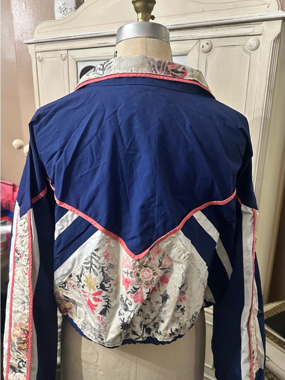We The Free Navy Floral-Panel Cropped Bomber Jacket - Picture 9 of 12